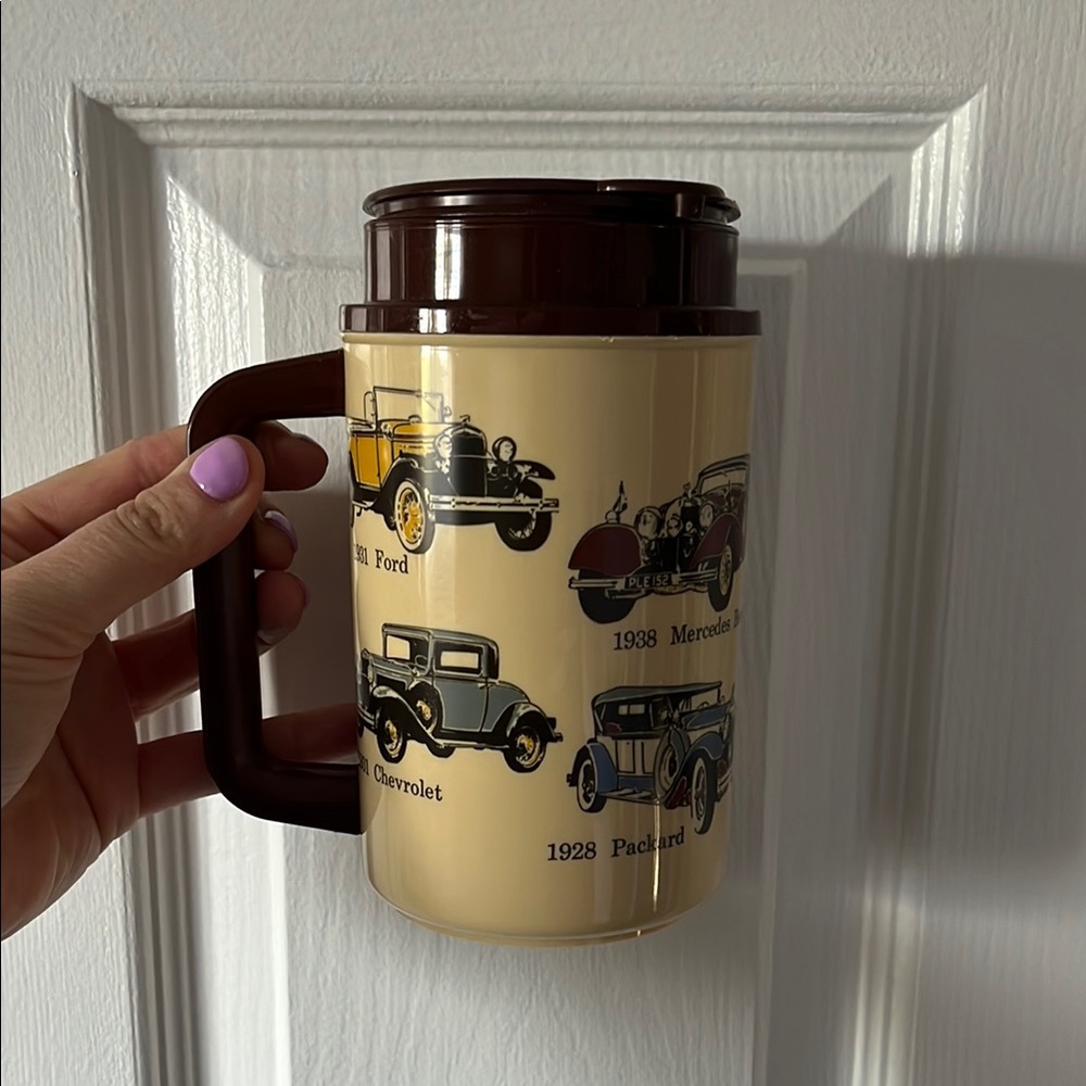 Vintage Car Collection Thermos Mug - Brown and Cream